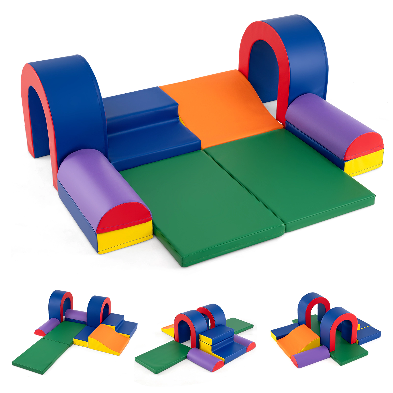 SUGIFT Toddler Multicolor 10-Piece Soft Foam Climber Block Play Set with Slide and Stair 22-in Arch H Ages 1+