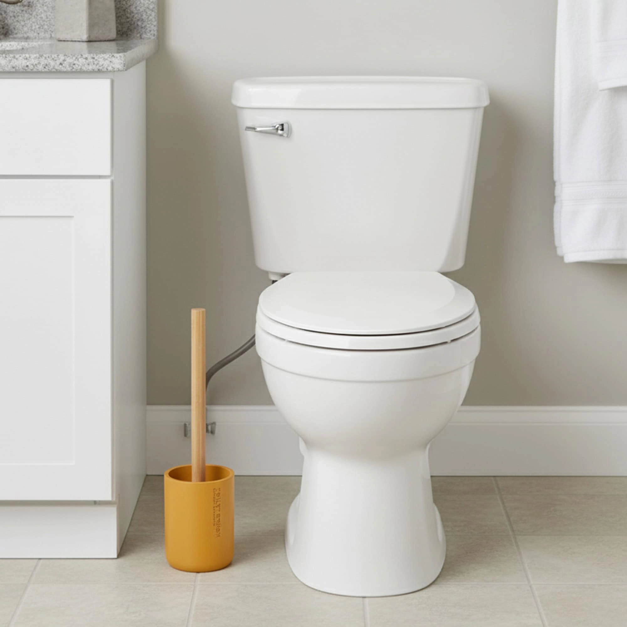 Evideco French Home Goods Willis Toilet Brush Set - Matte Polyresin Cup with Bamboo Handle