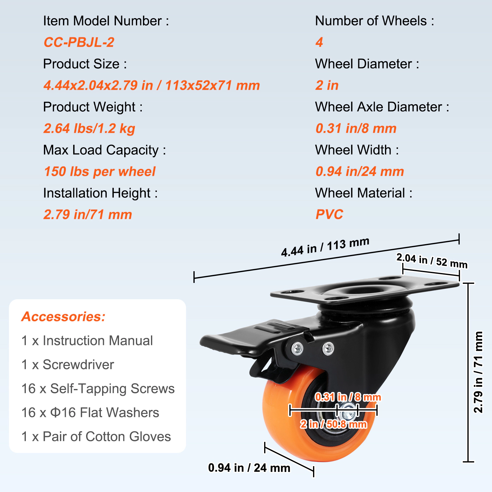 HONGGE Caster Wheels Swivel Plate Casters with Wheels Per Caster Wheels