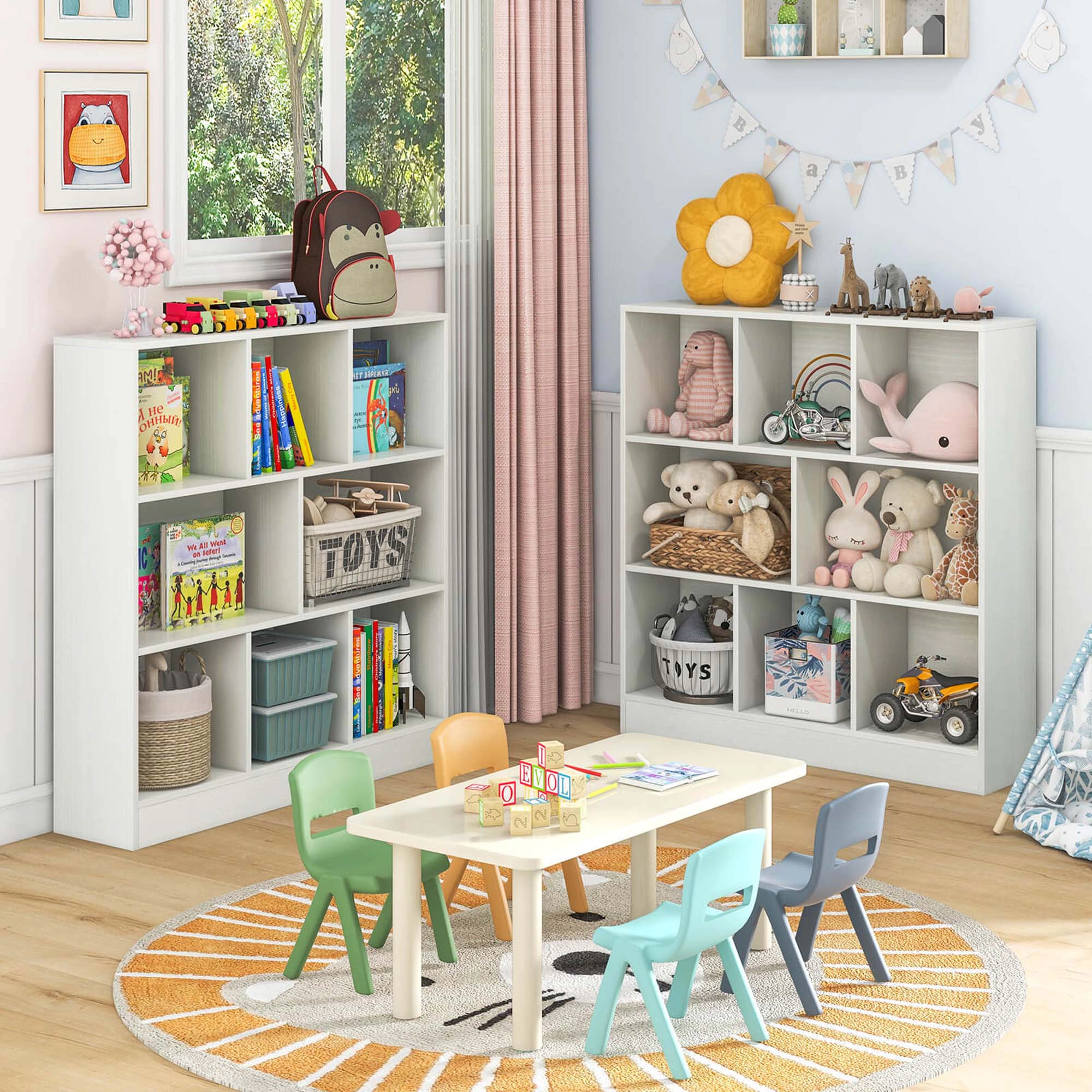 Costway 8-Cube Bookcase 41" Wooden Toy Storage Organizer for Kids Bookshelf White