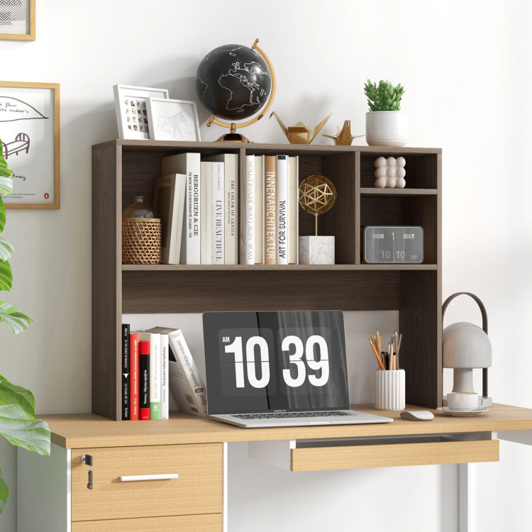 Hivvago Computer Desktop Bookcase with 4 Cubbies and Open Back Compartment