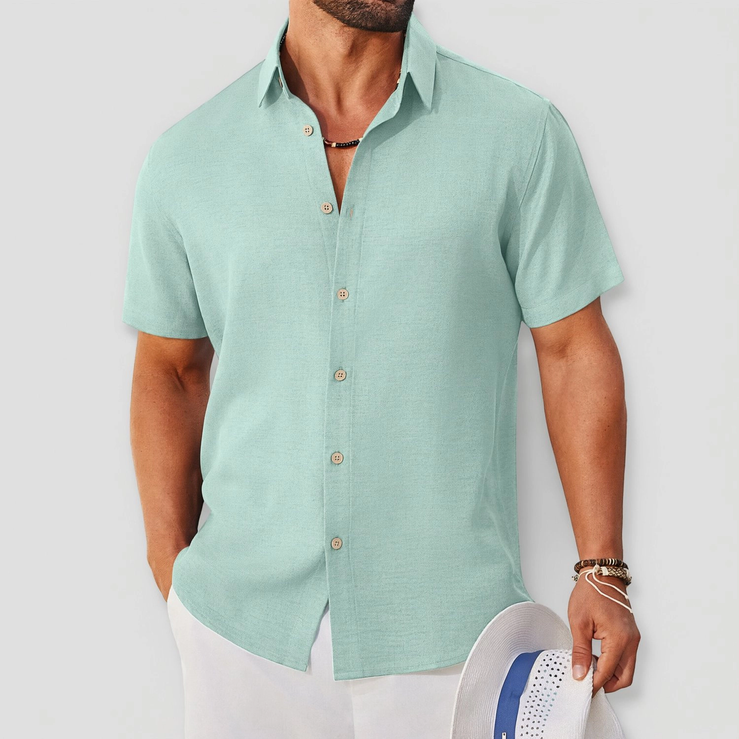 COOFANDY Mens Casual Short Sleeve Button Down Shirts  Lapel Collar Solid Tops