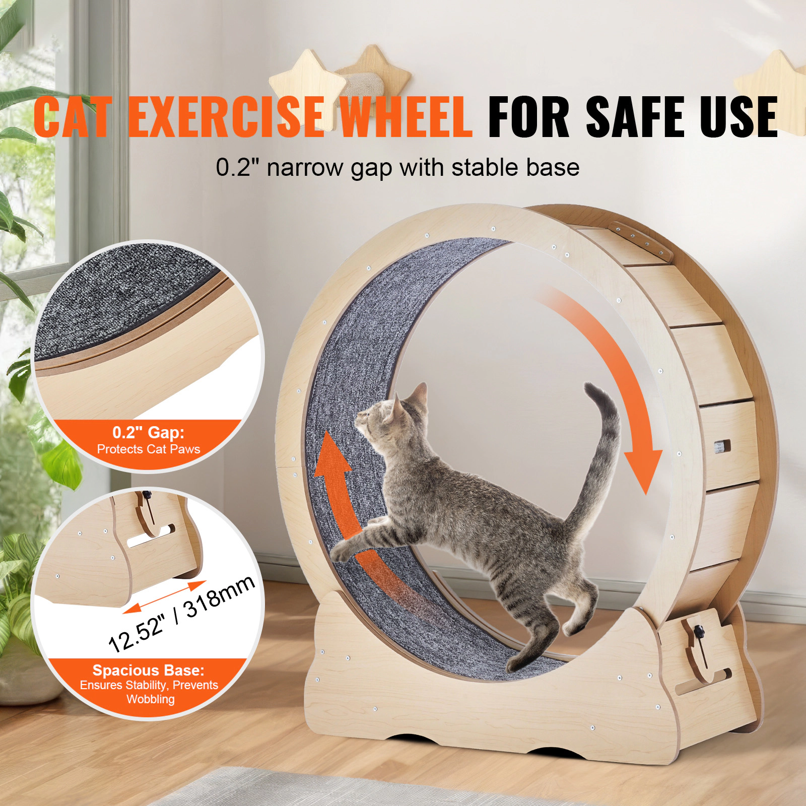 HONGGE Cat Exercise Wheel Large Cat Treadmill Wheel for Indoor Cats Cat Running Wheel with Detachable Carpet and Cat