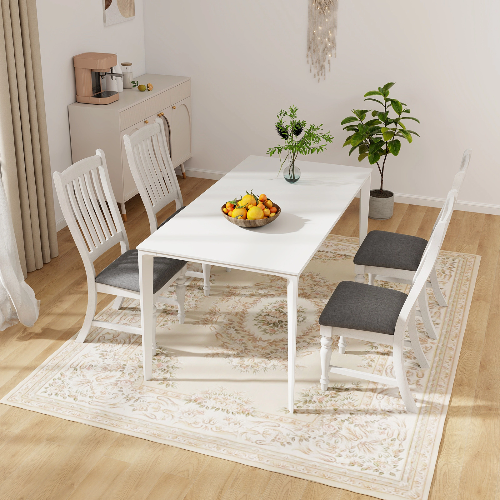 Dining Chairs Set of 2, Tall-Back Kitchen Side Chairs, Solid Wood Legs, White