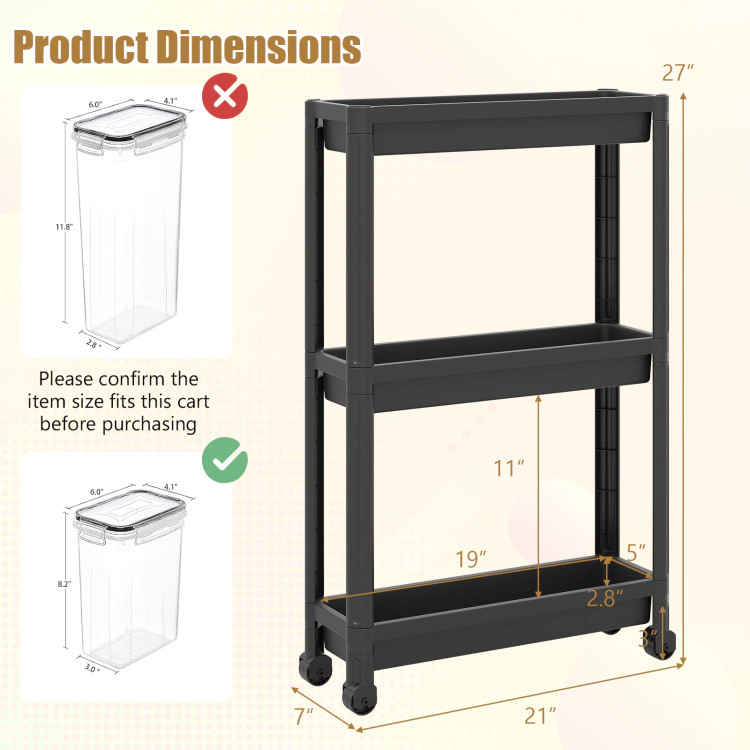 Hivvago 3-Tier Slim Rolling Storage Cart 2-Pack Mobile Bathroom Organizer with Wheels