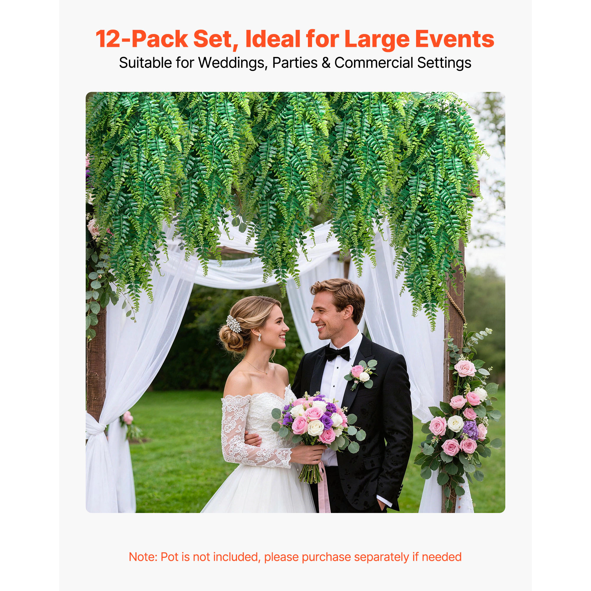 HONGGE Artificial Ferns, Fake Hanging Boston Fern Bush Plant with Hanging Length