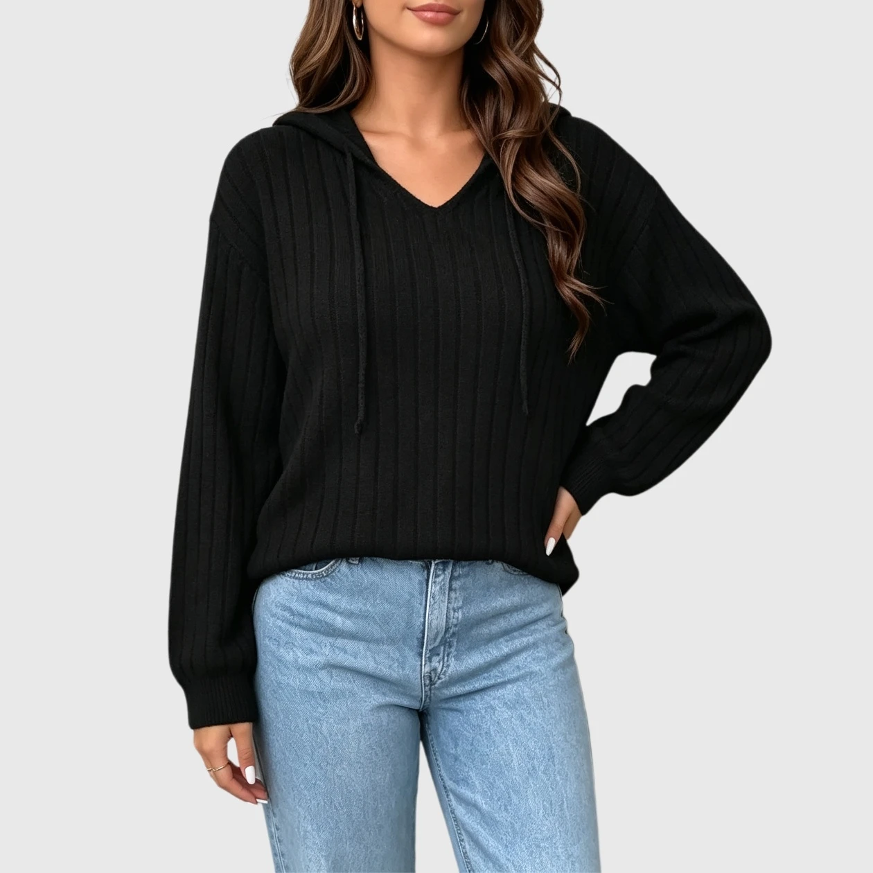 YesFashion Womens Plus Long Sleeve Hoodie Casual V Neck Hooded Drawstring Shirts Tops