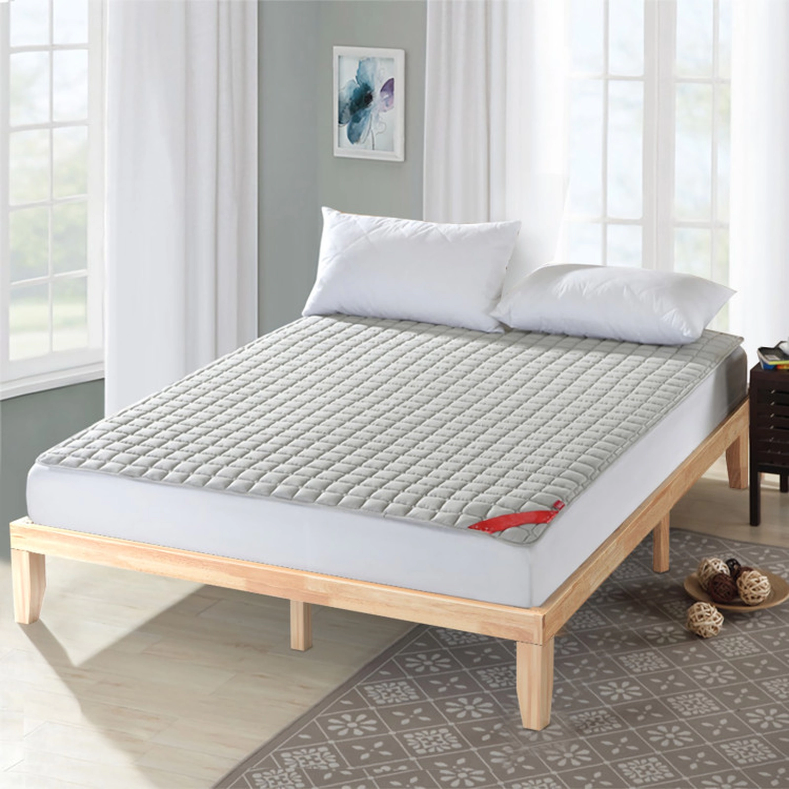 SUGIFT Slat Support 14 Inch King Rubber Wood Platform Bed Frame