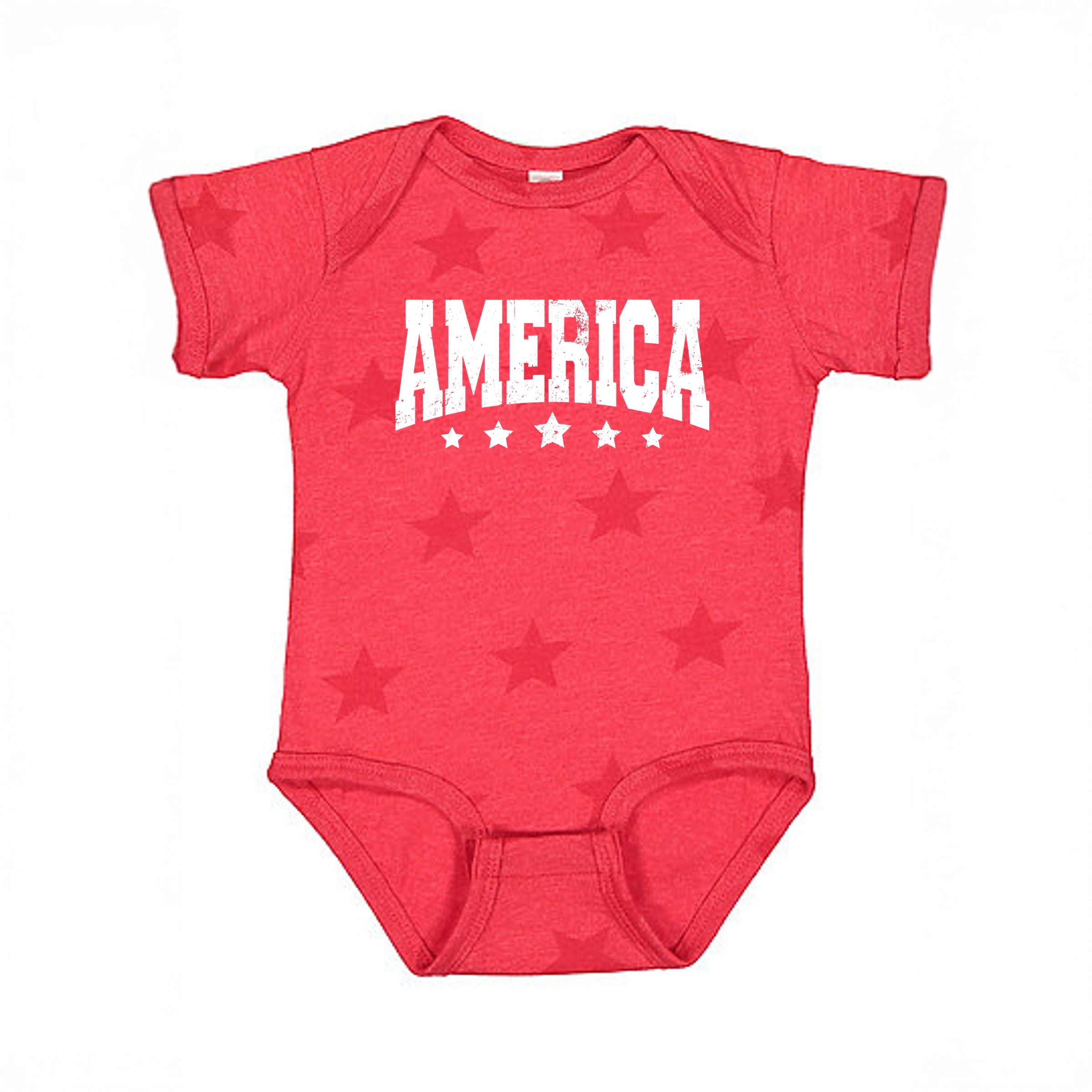 The Juniper Shop - America Varsity Star Distressed Baby Short Sleeve Bodysuit