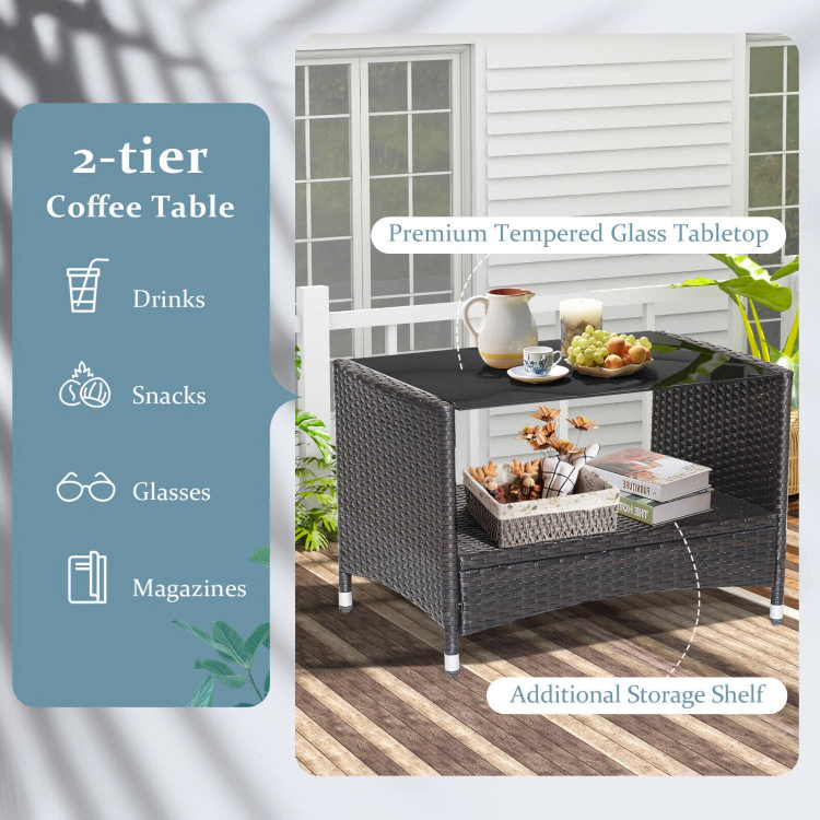 Hivvago 4 Pieces Patio Conversation Set With Soft Cushions And Tempered Glass Tabletop