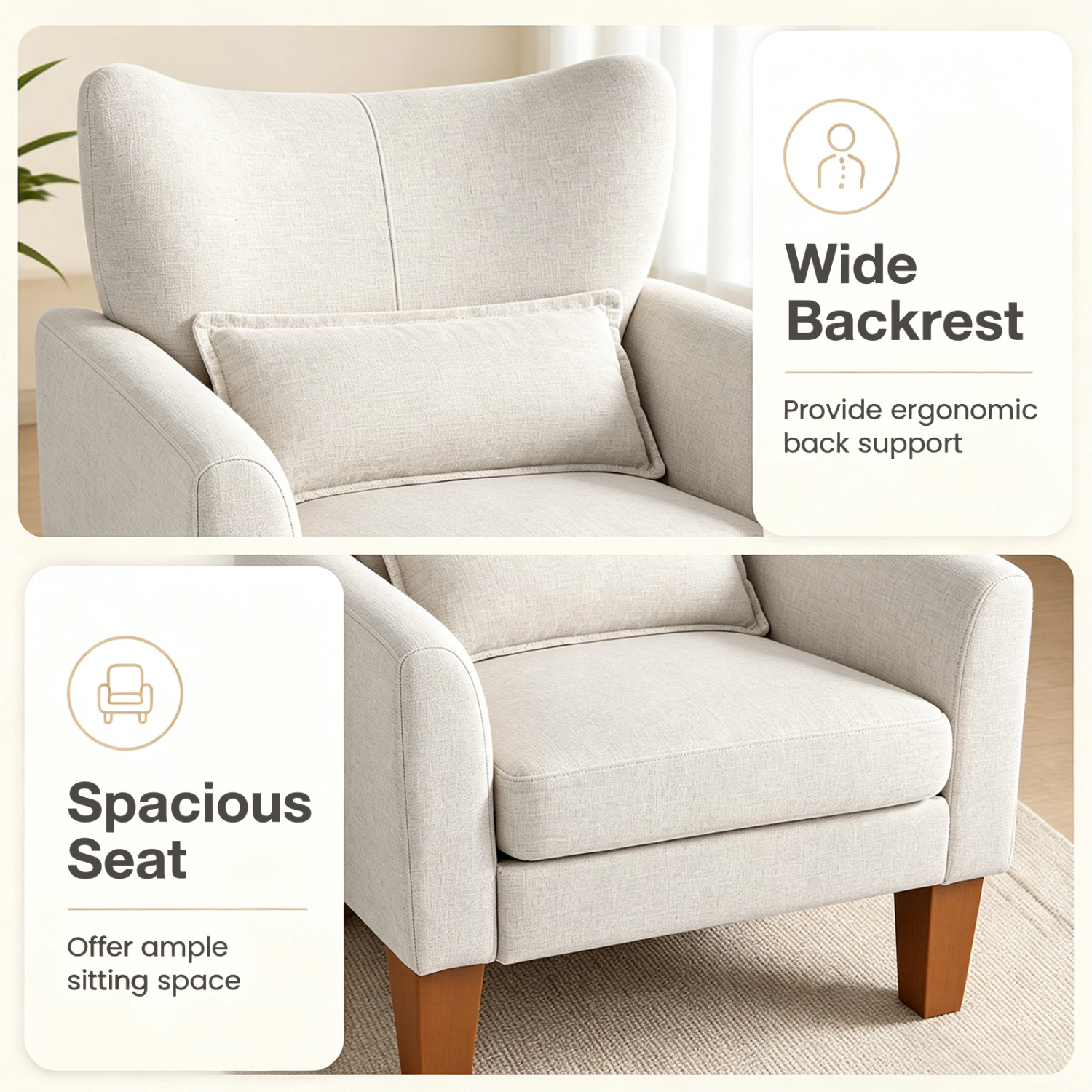 LJG Modern Accent Chair with Removable Cushion & Pillow for Living Room