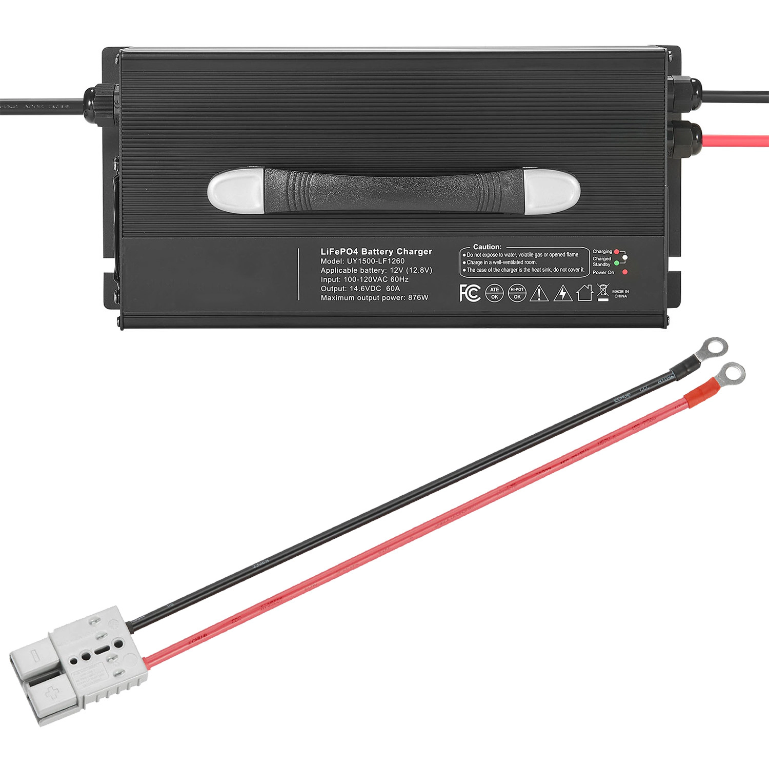 HONGGE Lithium Battery Charger, AC-DC LiFePO4 Smart with Connector, LED Indicator, 0V Activation