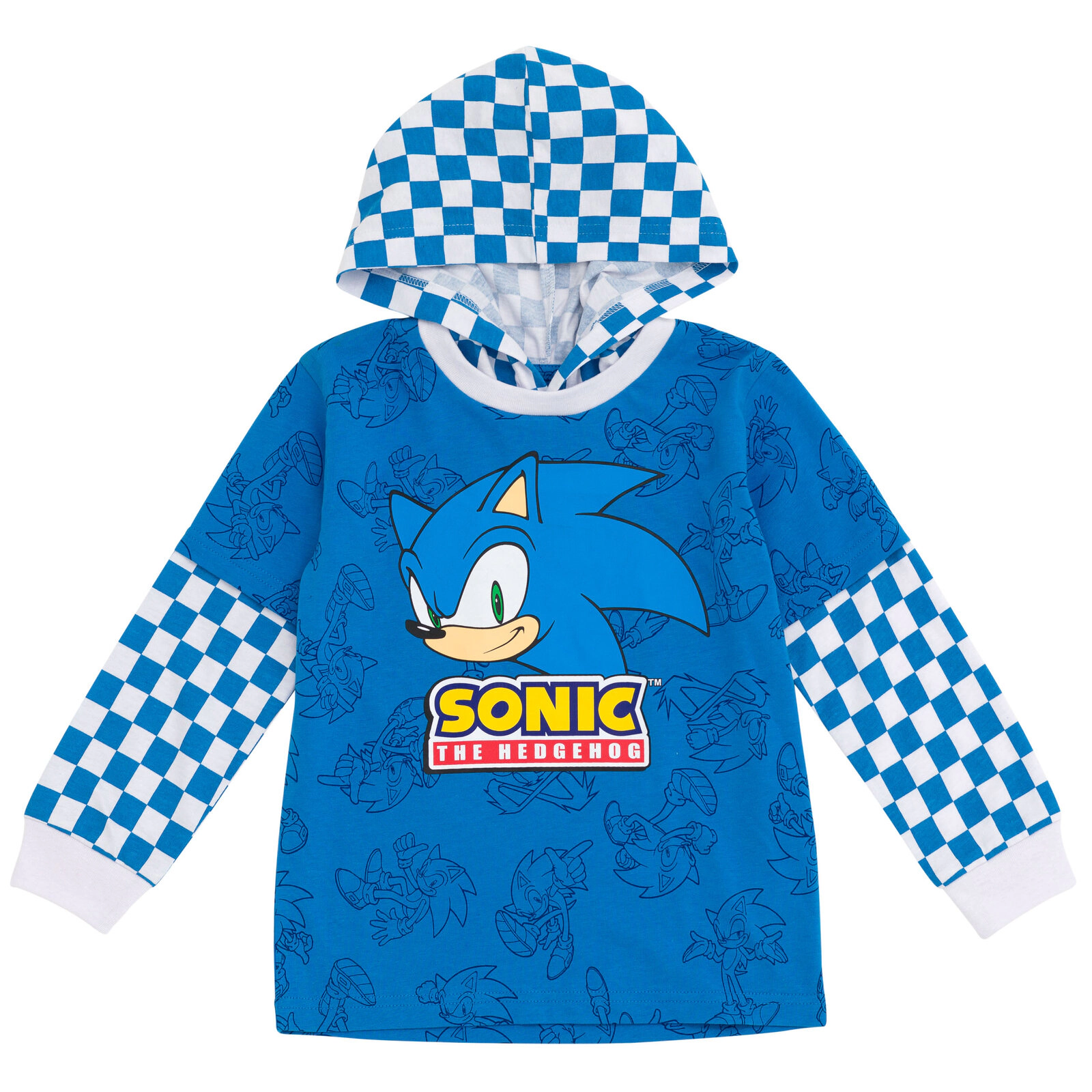 SEGA Sonic the Hedgehog Boys' Hooded Long Sleeve T-Shirt
