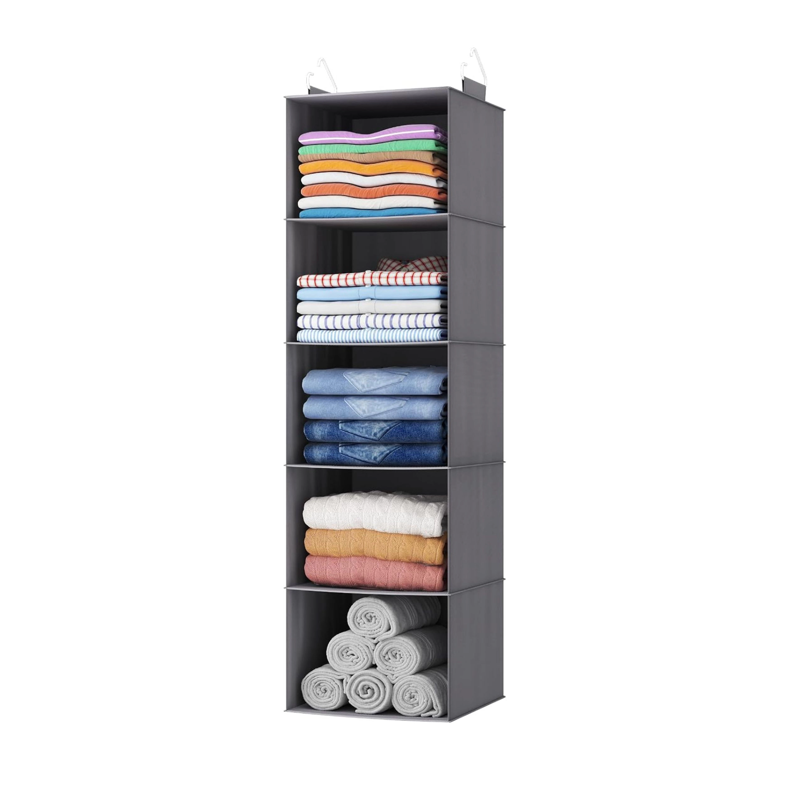 Stock Preferred 5 Tier Foldable Fabric Hanging Closet Organizer with Hooks