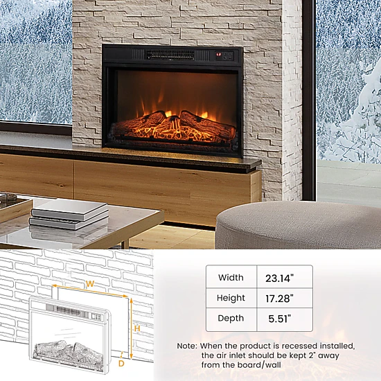 SlickBlue Electric Fireplace Insert for TV Stand or Cabinet, 1400W, Adjustable Flame