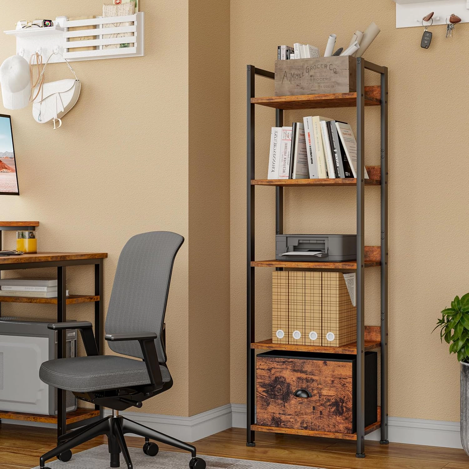 Furologee five-tier living room bookshelf with drawers