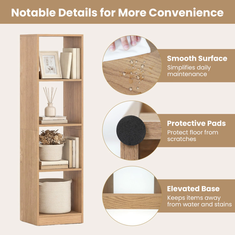 Hivvago 5 Tiers 4-Cube Narrow Bookshelf With 4 Anti-Tipping Kits