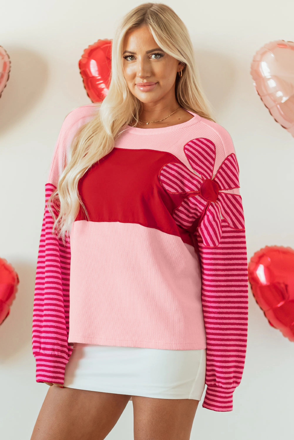 Threaded Pear Women's Emi Striped Sleeve Textured Top