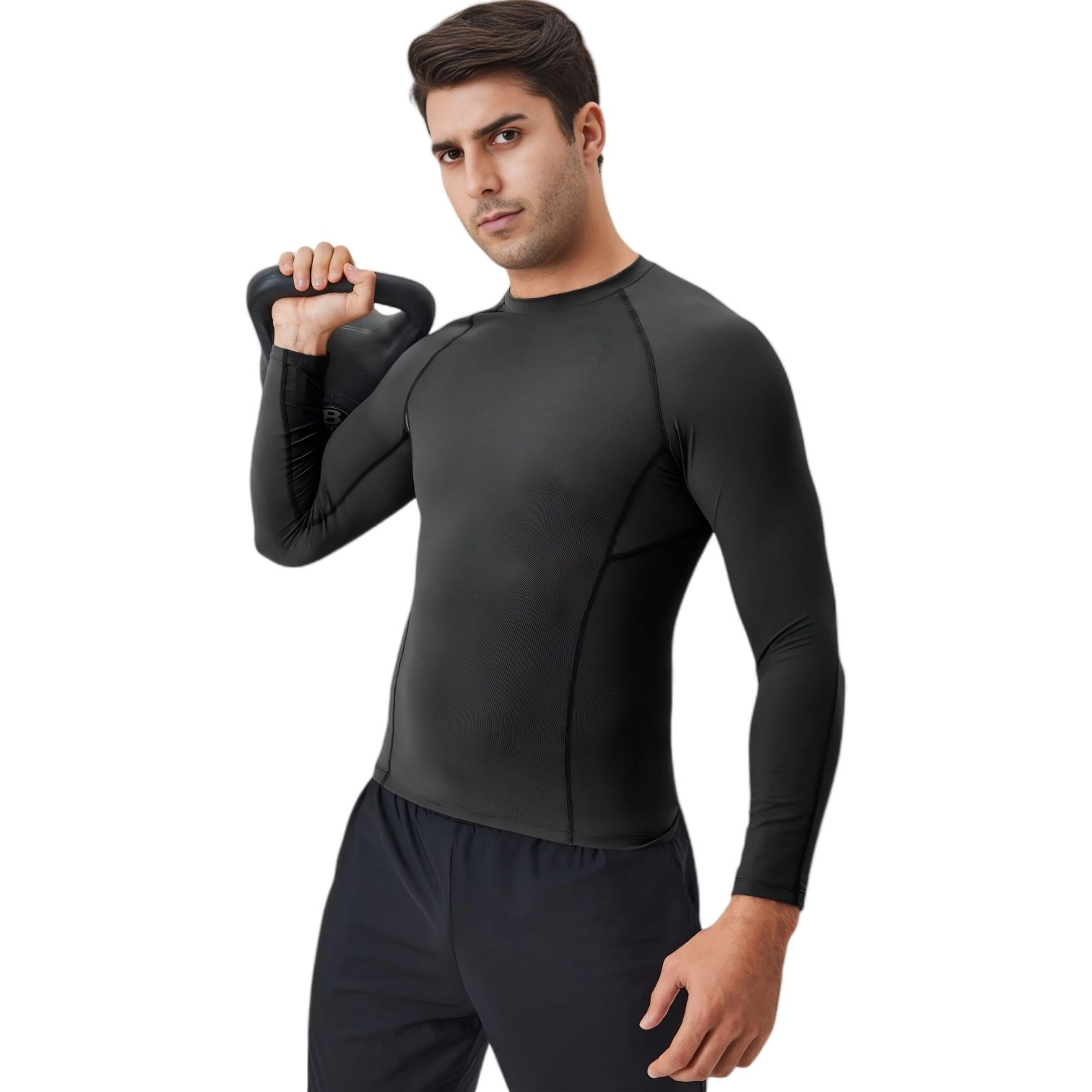 Anna-Kaci Men's Long Sleeve Compression Shirt with Stretch Fit and Athletic Seam Detailing