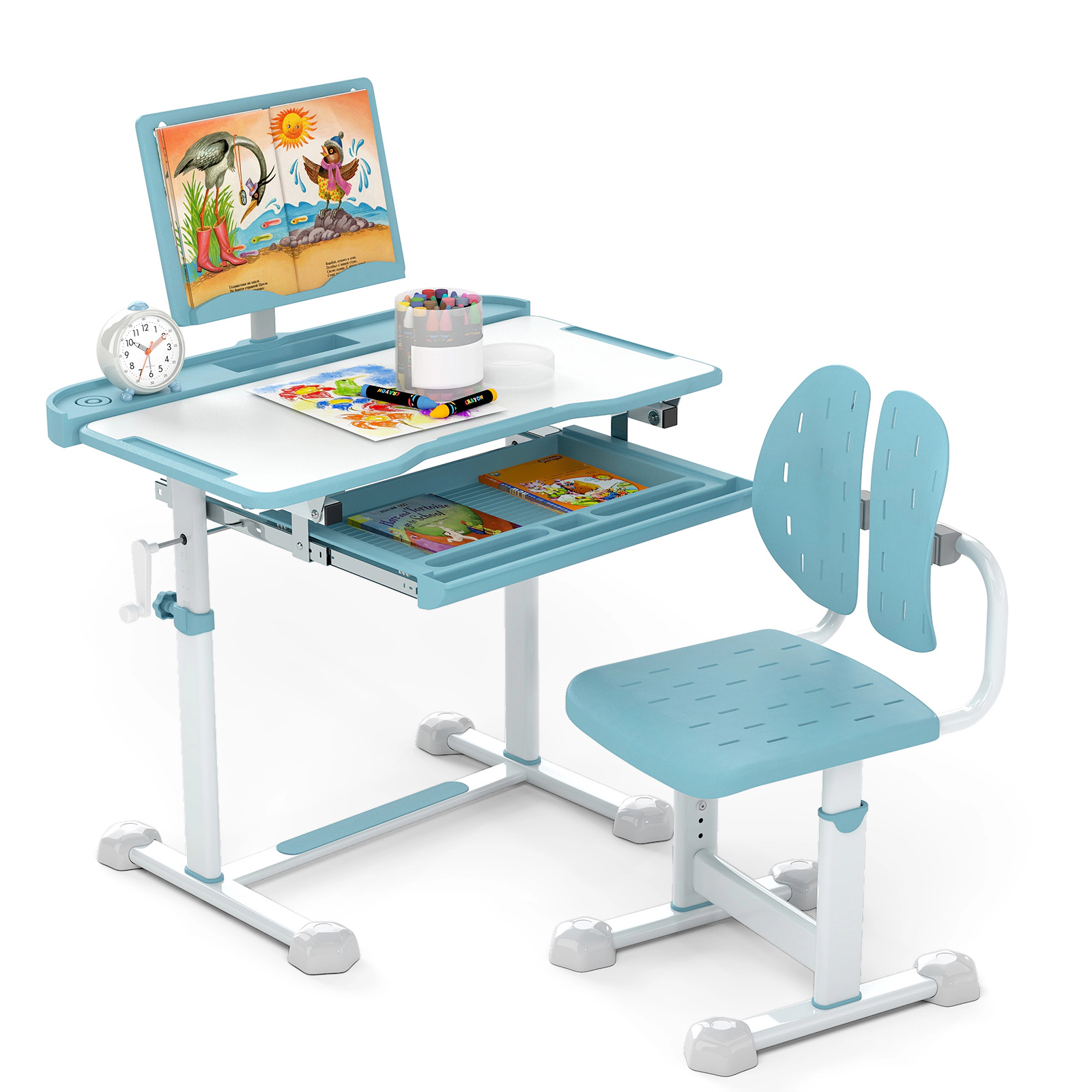 SUGIFT Adjustable Kids Study Desk & Chair Set with Tilt Desktop & Book Stand 176-lb Desktop 220-lb Seat 3+ Years Blue