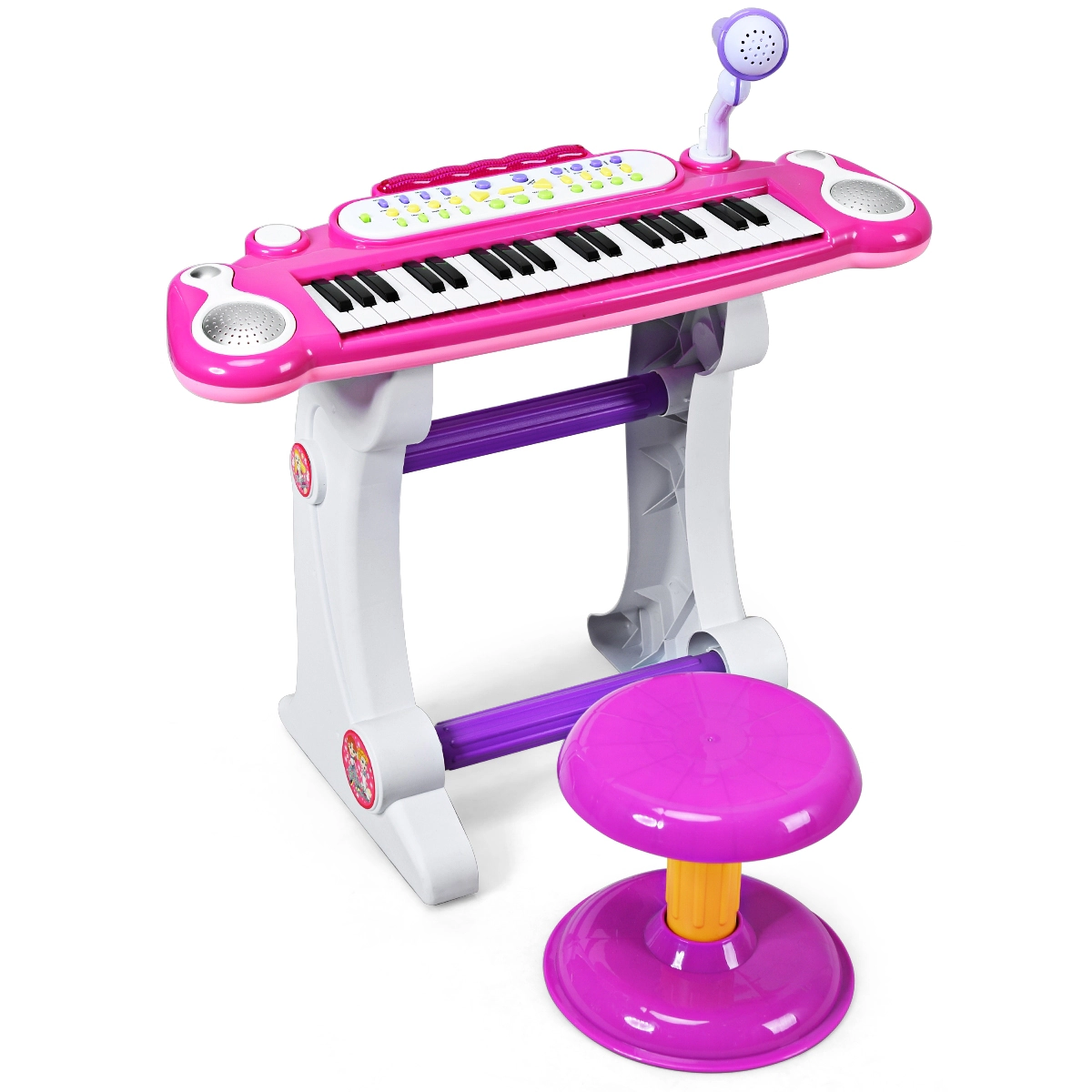 SUGIFT Kids Pink 37-Key Electronic Toy Piano Keyboard with Stool and 8 Instrument Sounds 22.5-in W 11-in D 18-in H