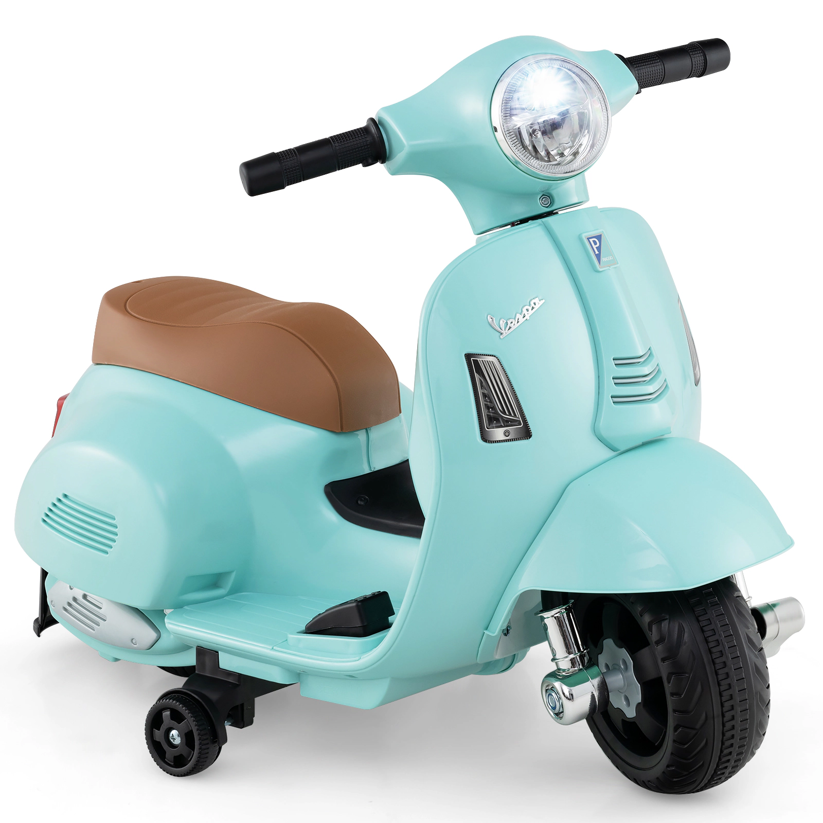 SUGIFT 6V 55-lb Capacity Green Kids Ride On Motorcycle Scooter with Training Wheels LED Headlight and Horn