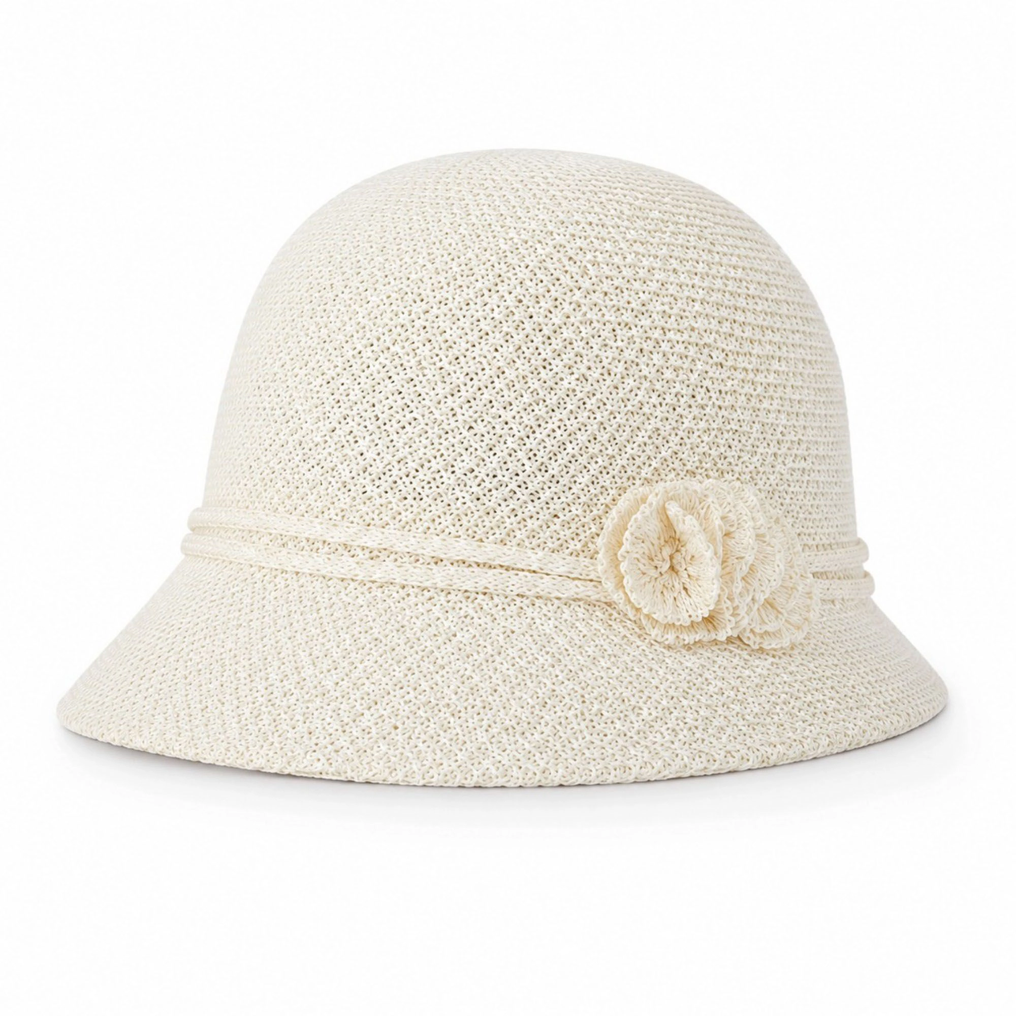 Anna-Kaci Women's Woven Cloche Sun Hat with Floral Accent and Short Brim