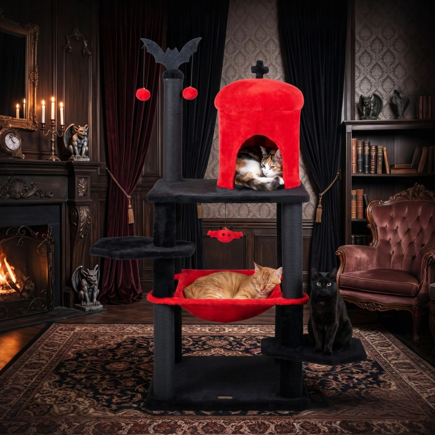 SlickBlue Gothic Cat Tower with Condo, Hammock and Scratching Posts