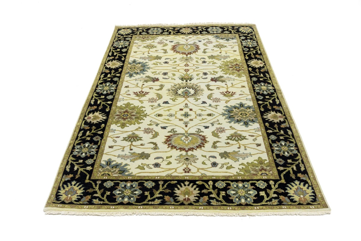 Magic Rugs 5'0 X 8'0 Hand Knotted Peshawar Cream Floral Wool Rug