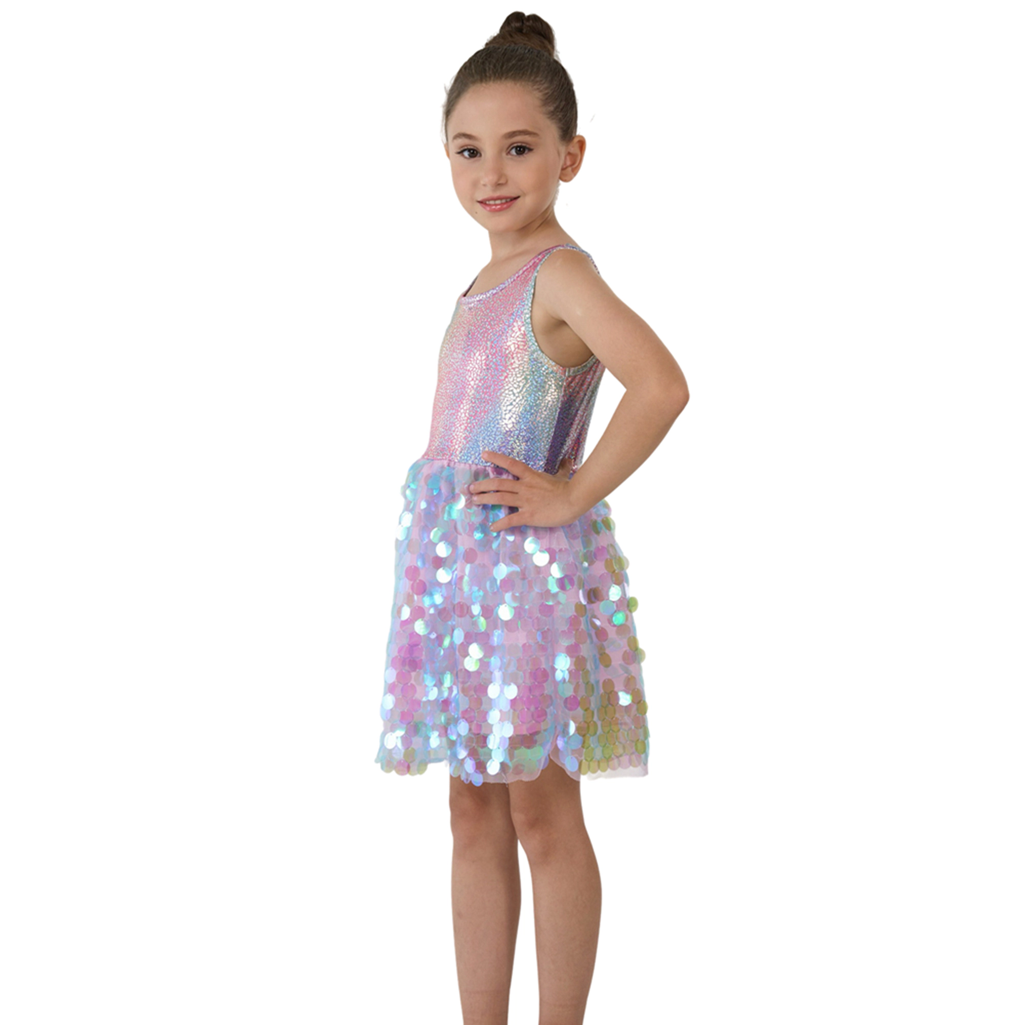 2Bunnies Girls' Ombre Iridescent Paillette Sequin Sleeveless Dress
