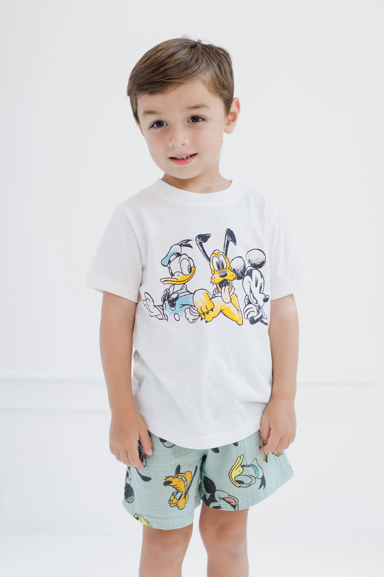 Disney Mickey Mouse Boys' Button-Down Shirt, Tee and Shorts Set