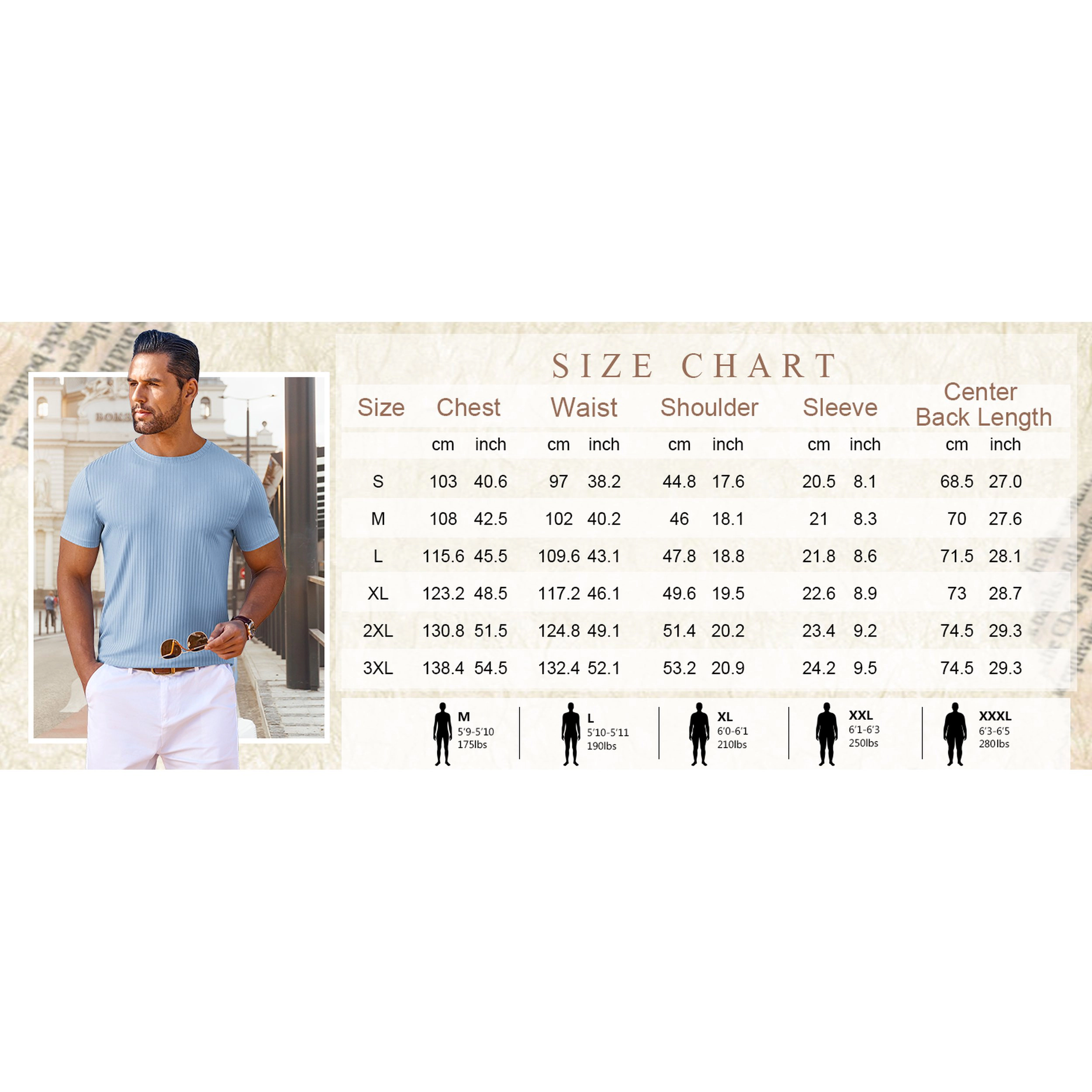 COOFANDY Mens Ribbed Short Sleeve T-Shirt Crew Neck Slim Fit Curved Hem Casual Tee