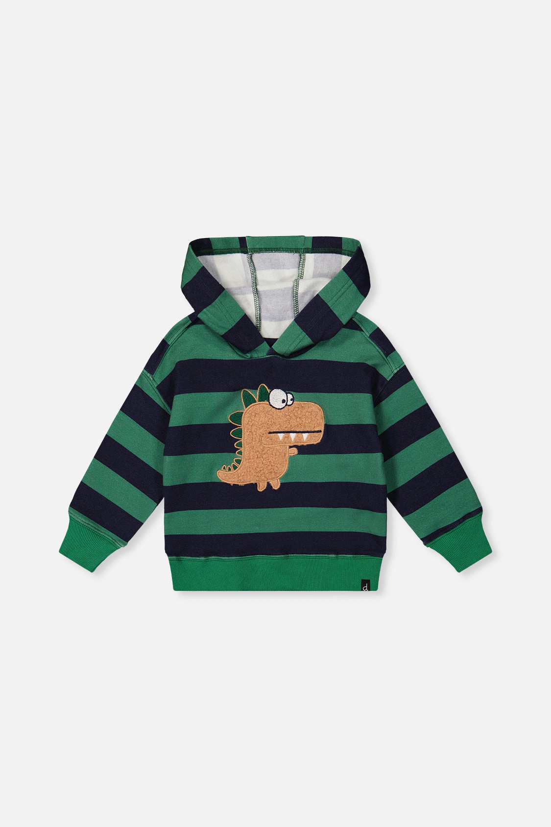 Deux par Boys Striped Fleece Hoodie with Dino Appliqu