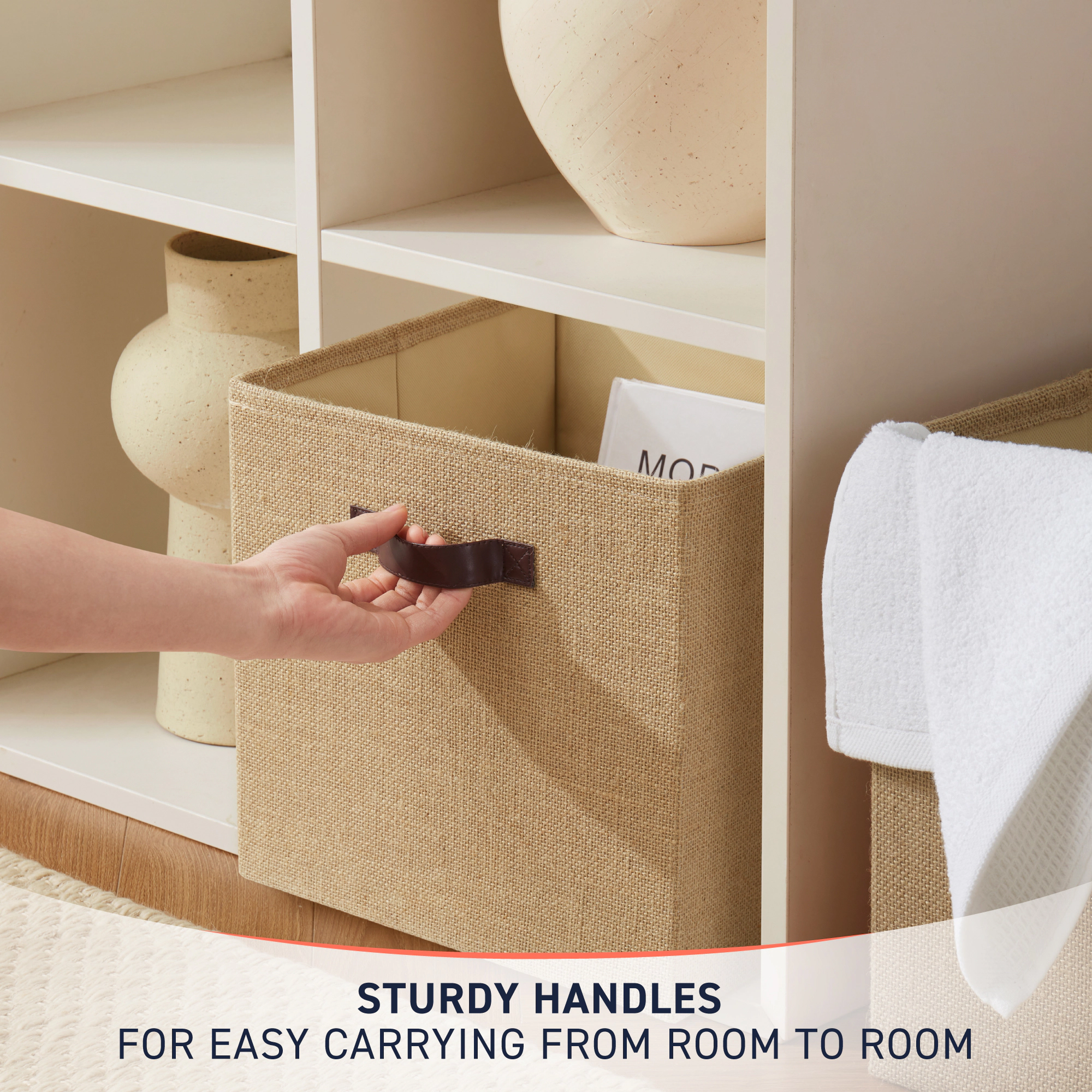 Ornavo Home 6 Pack Jute Storage Cube Bin Shelf Basket with Handles
