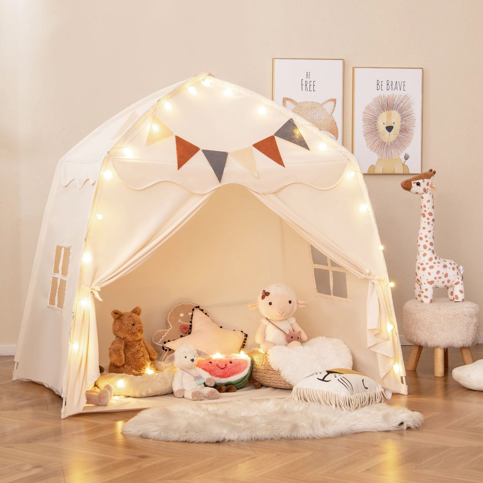 SlickBlue Indoor Kids Playhouse Tent with Windows, Curtains & Spacious Design