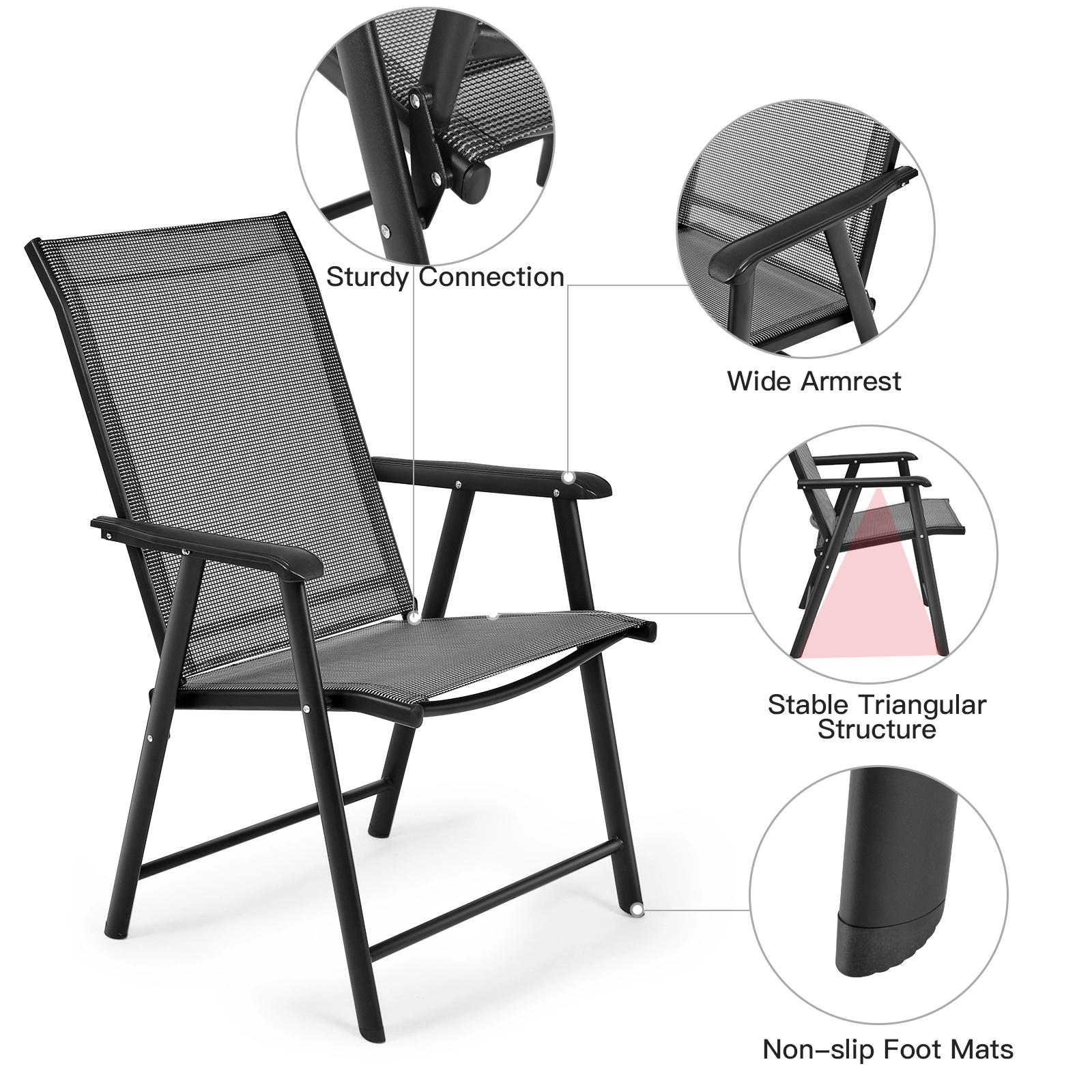 LJG 4-Pack Patio Folding Chairs Portable for Outdoor Camping