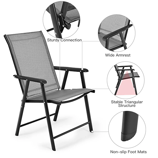 LJG 4-Pack Patio Folding Chairs Portable for Outdoor Camping