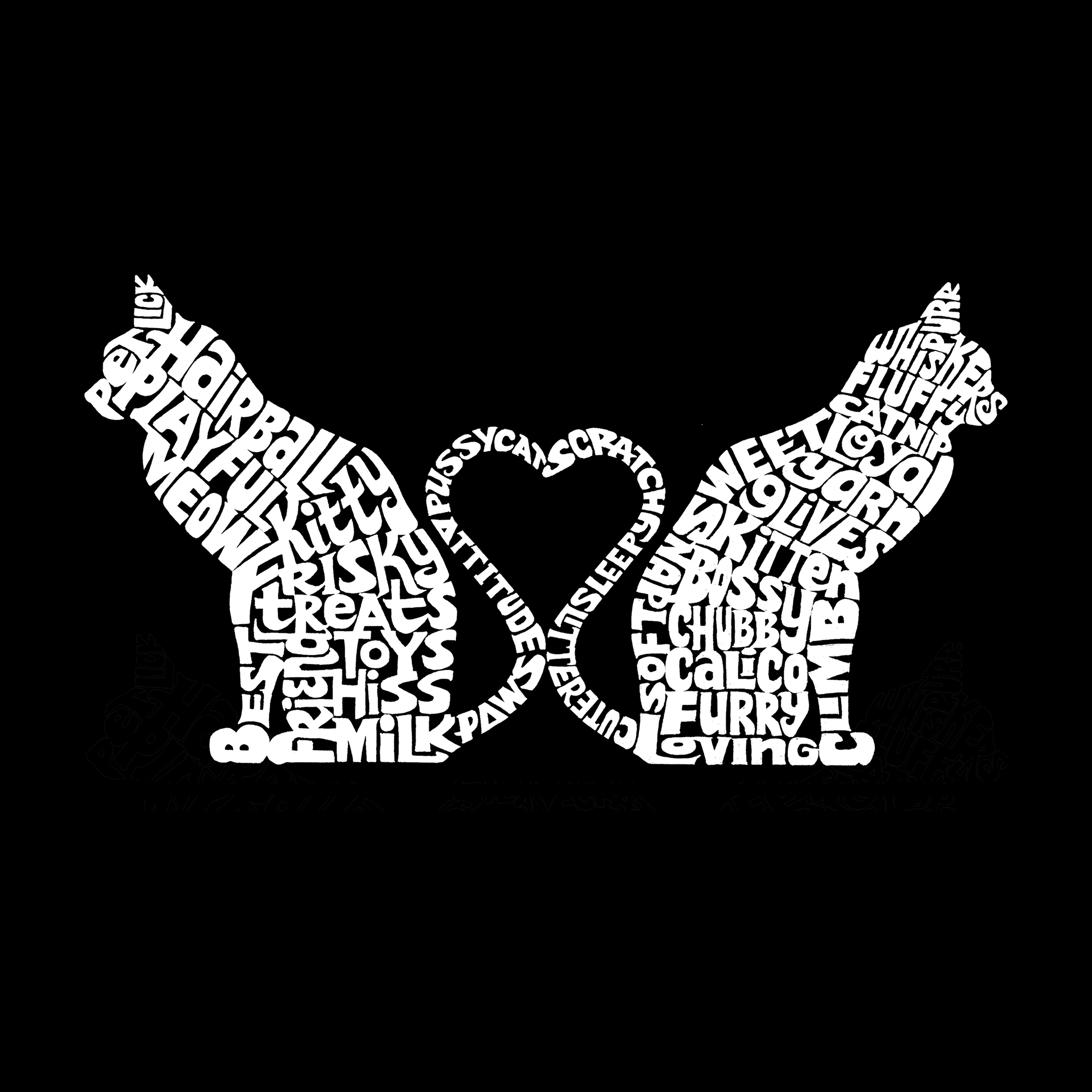 LA Pop Art Men's Cotton/Poly Blend Word T-Shirt - Cat Tail Hearts