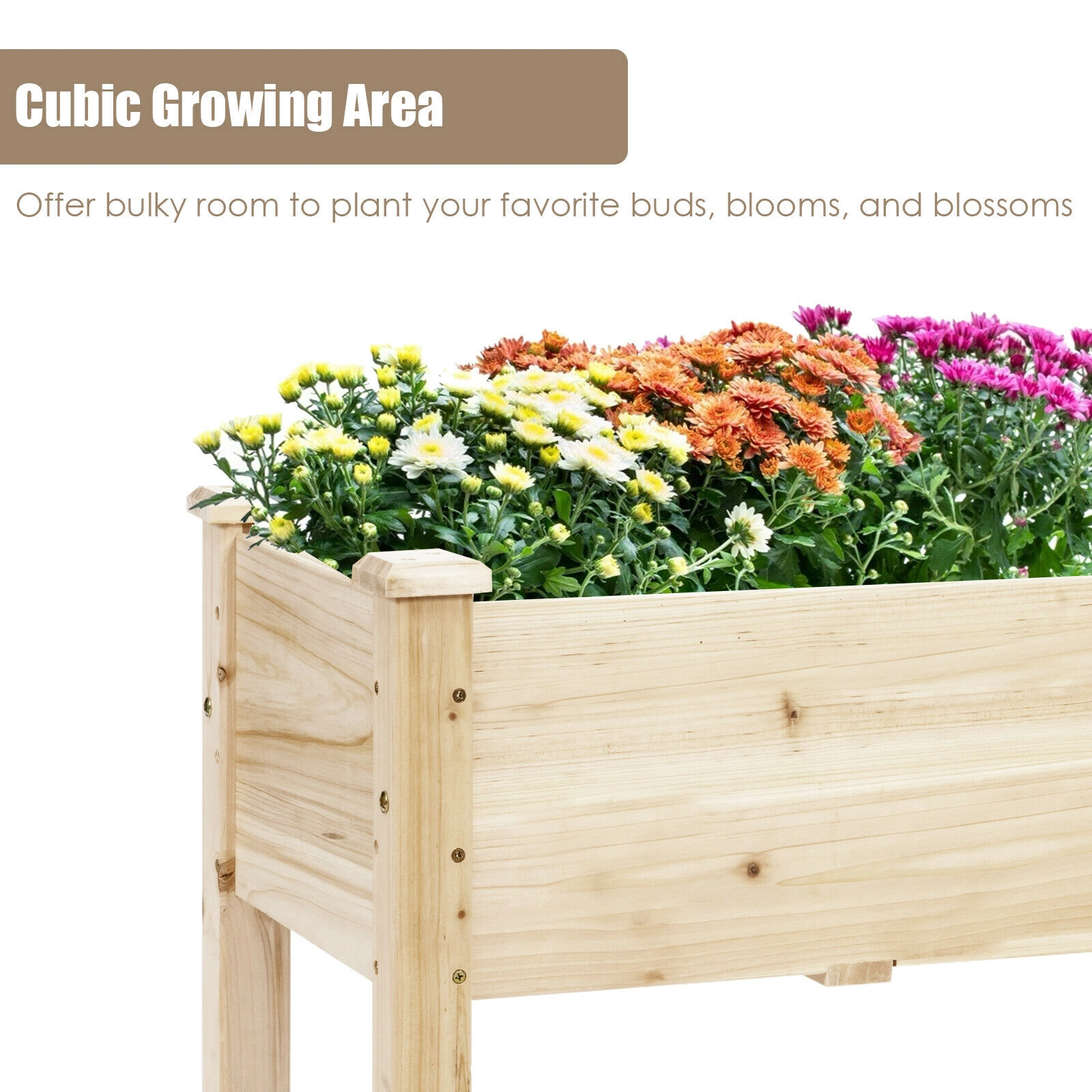 SUGIFT 220-lb Capacity 47.5-in Solid Fir Wood Raised Garden Bed Elevated Planter Box with Drainage Holes
