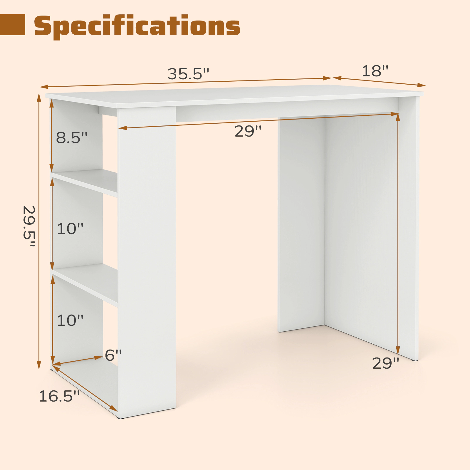 SUGIFT 35.5 in Computer Desk White with Side Bookshelf for Small Spaces