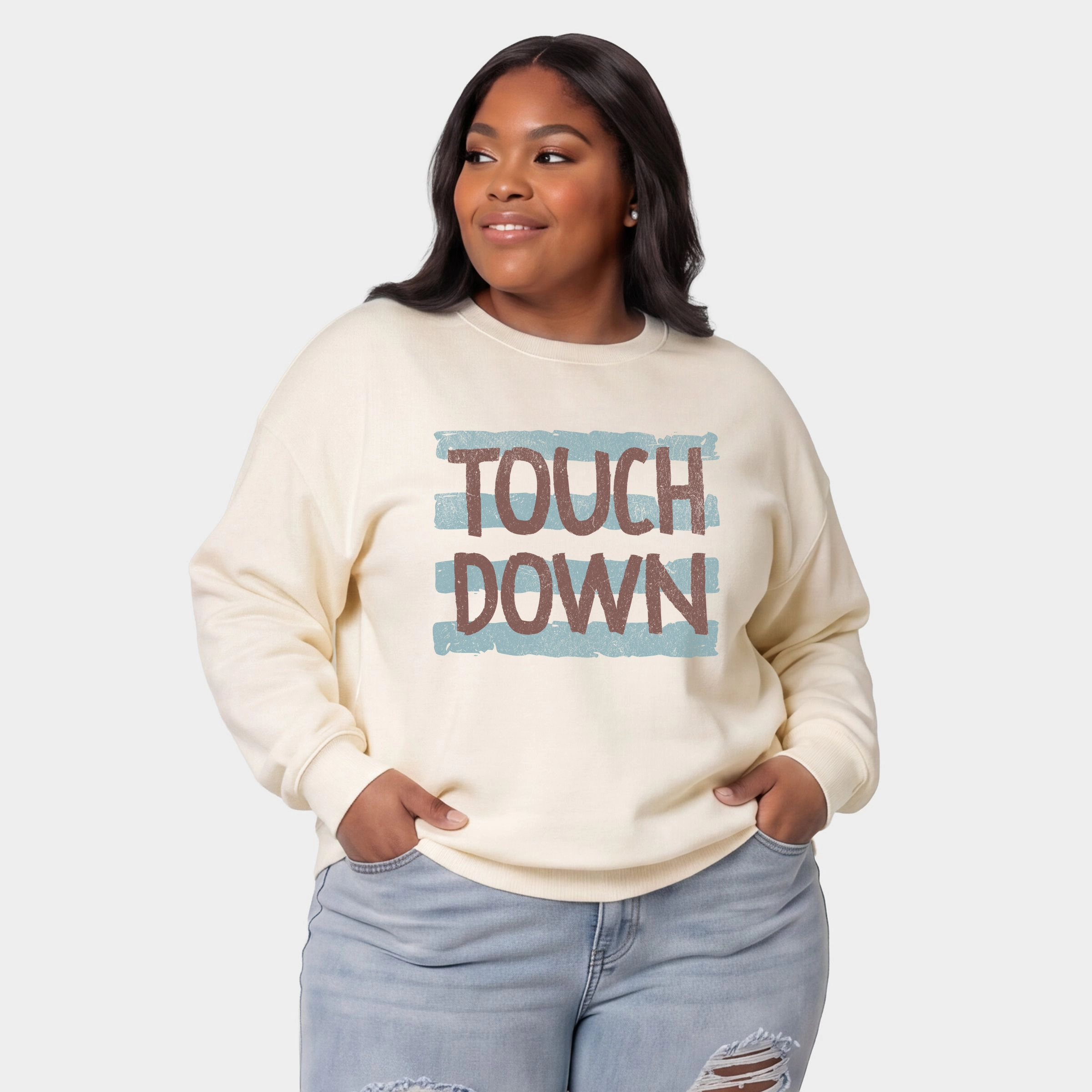 Simply Sage Market - Women's Plus Sized Graphic Sweatshirt Touch Down Horizontal Stripes