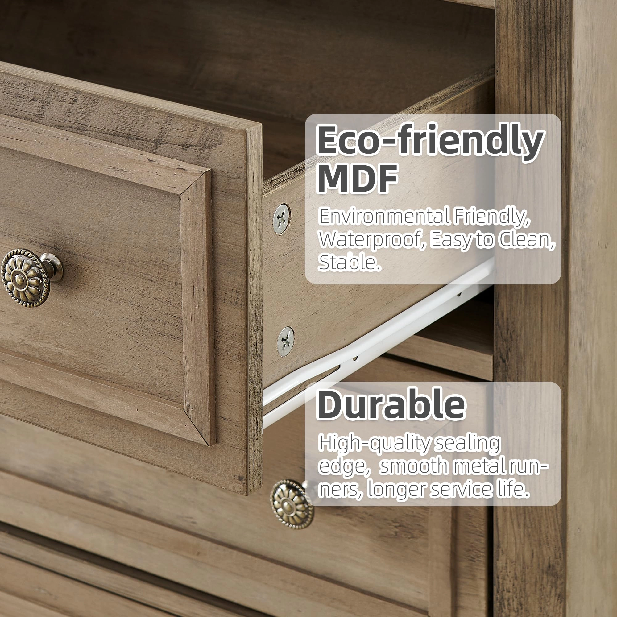 5 Drawer Modern Wood Dresser with Metal Handles, 48" Tall Storage Chest for Bedroom Entryway Hallway