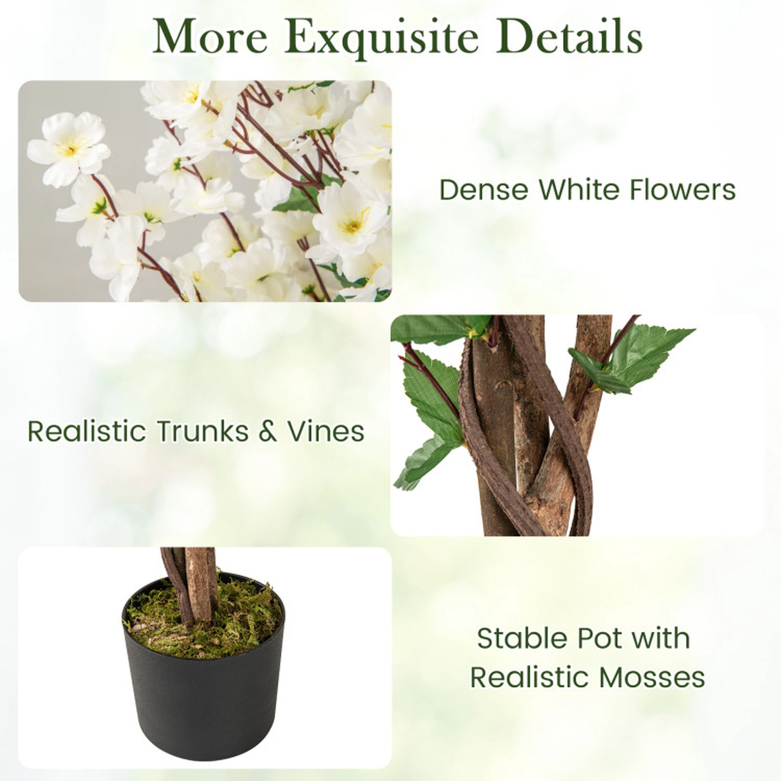 SUGIFT 47-in Fabric Flowers Solid Wood Trunk Cement Filled Pot Faux Plum Blossom Tree 6-in x 5-in Pot 9-lb White