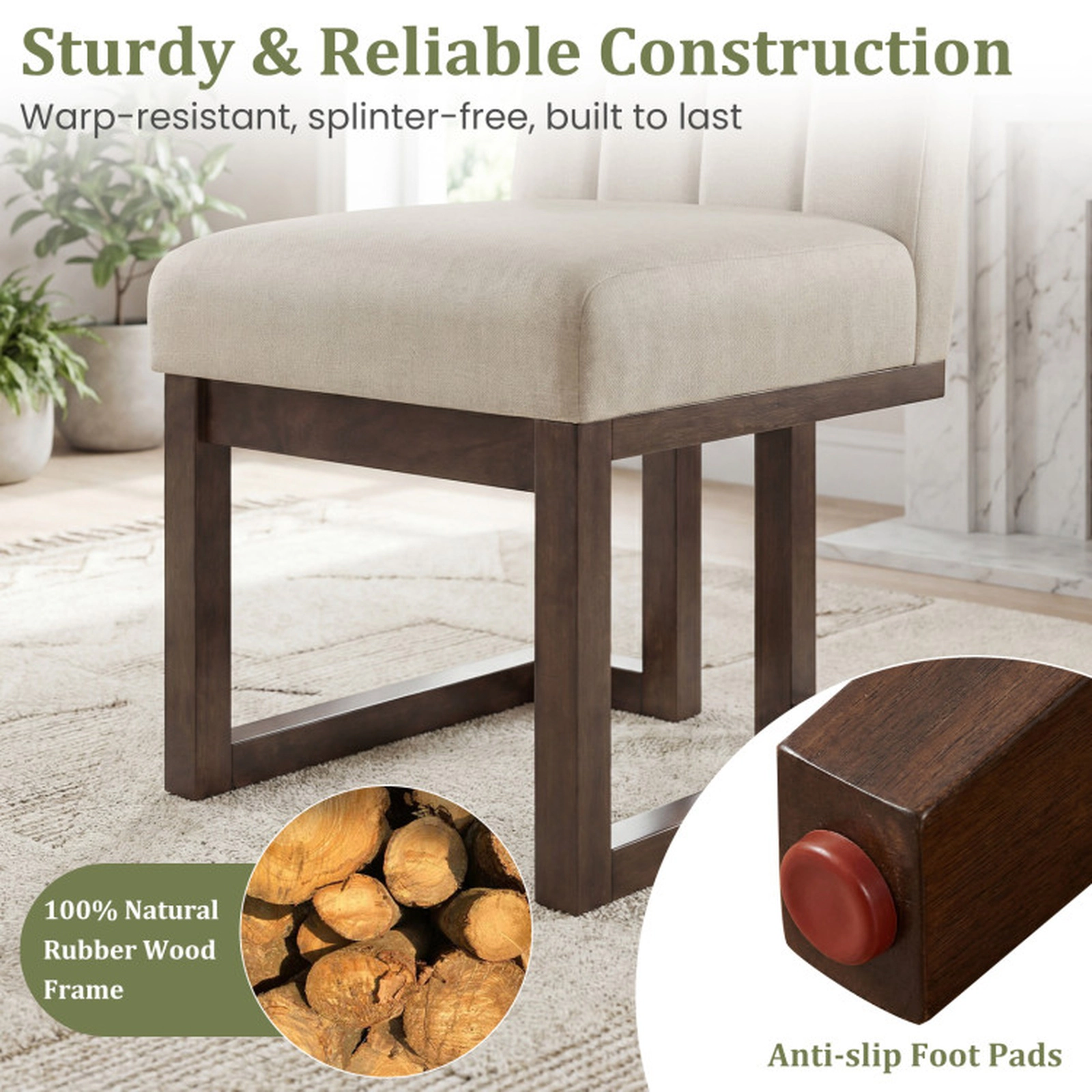 SUGIFT Modern Farmhouse 5.5 in Thickened Padded Seat 330-lb Set of 4 Fabric Dining Chairs