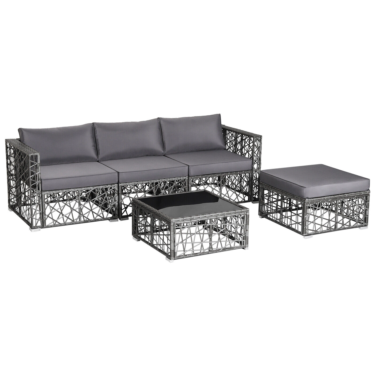LJG 5 Pieces Patio PE Rattan Wicker Sofa Furniture Set