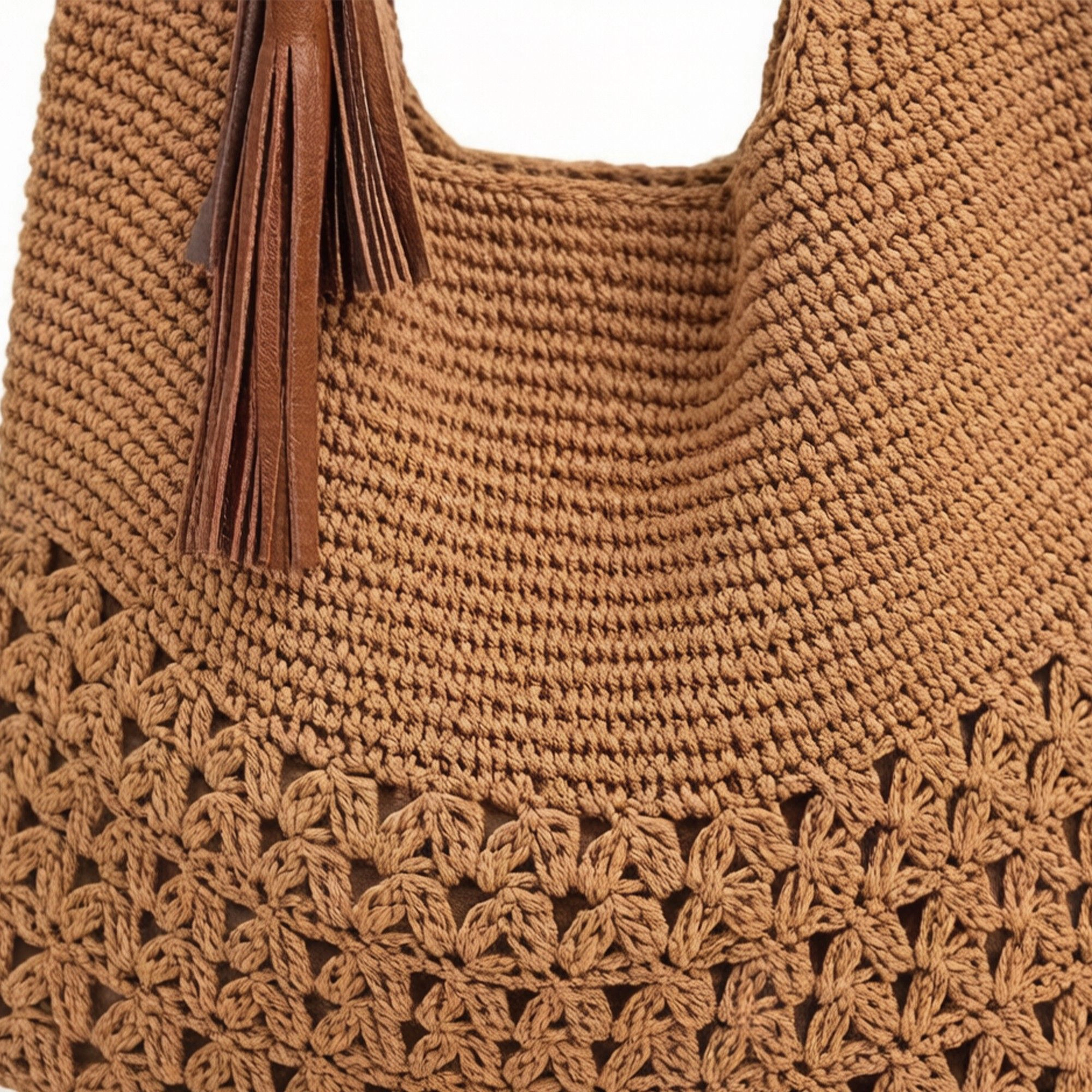 Alilang Women's Crochet Hobo Shoulder Bag with Tassel Detail Adjustable Strap Slouchy Knit Handbag Casual Tote