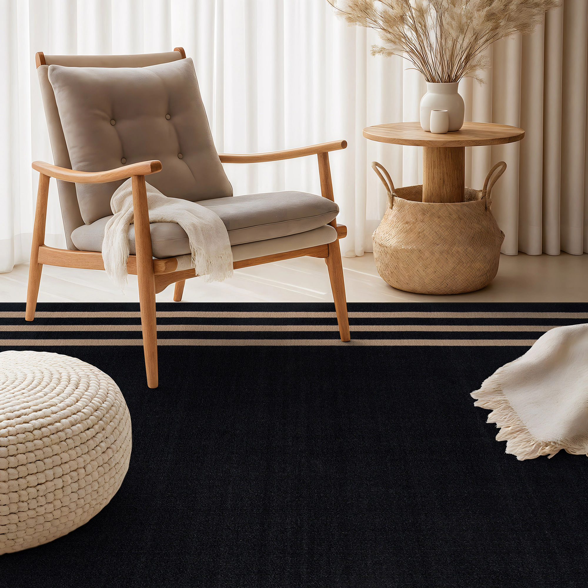 World Rug Gallery Classic Solid Border Power Loomed Indoor Area Rug