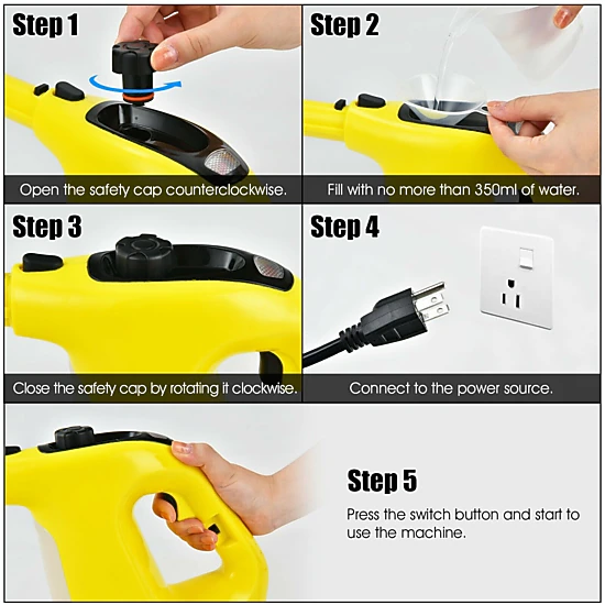 LJG 1400W Handheld Steam Cleaner with 14-Piece Accessory Kit and Child Lock