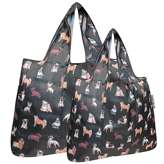 Wrapables LS Nylon Reusable Shopping Bags for Groceries (set of 2), Shiba Inu Dogs
