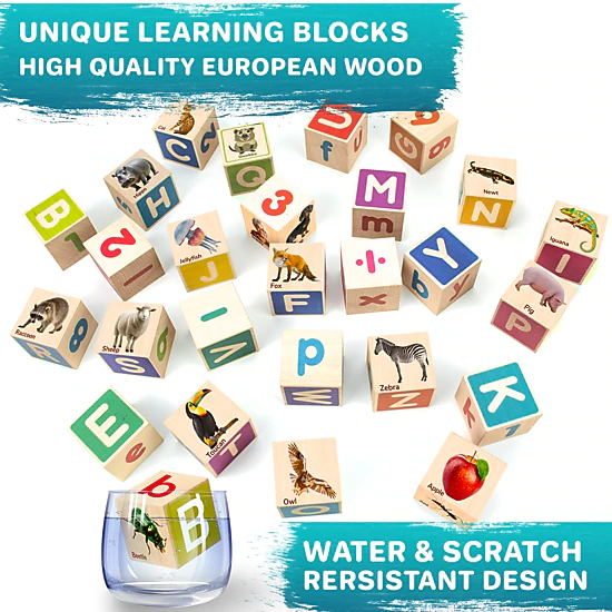 QUOKKA Wooden Alphabet Blocks & Peg Puzzle Set, ABC Learning Toys for Toddlers, Ages 1+
